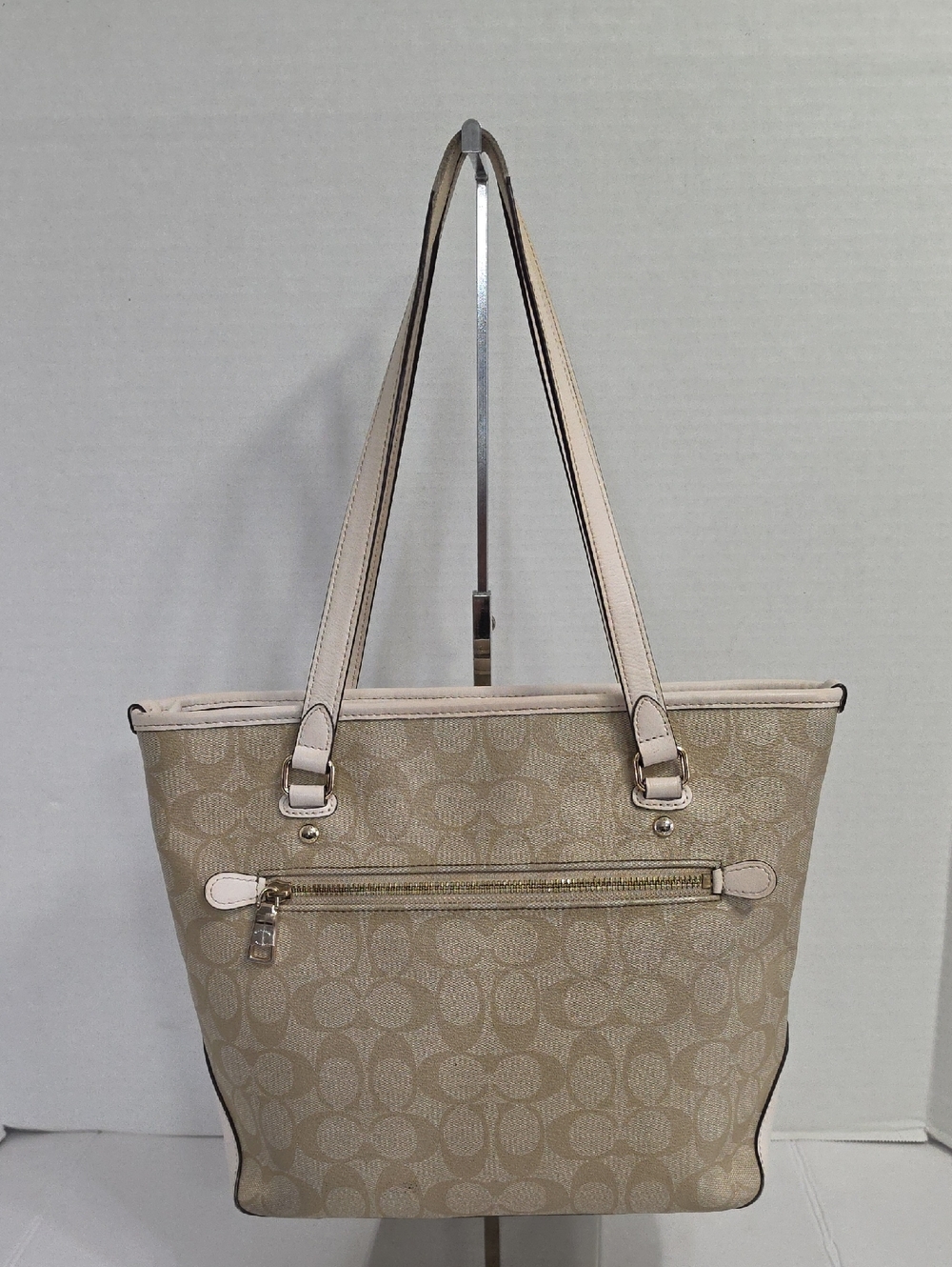 Coach Signature Gallery Tote In Cream & Beige *GUC* - Picture 2 of 13